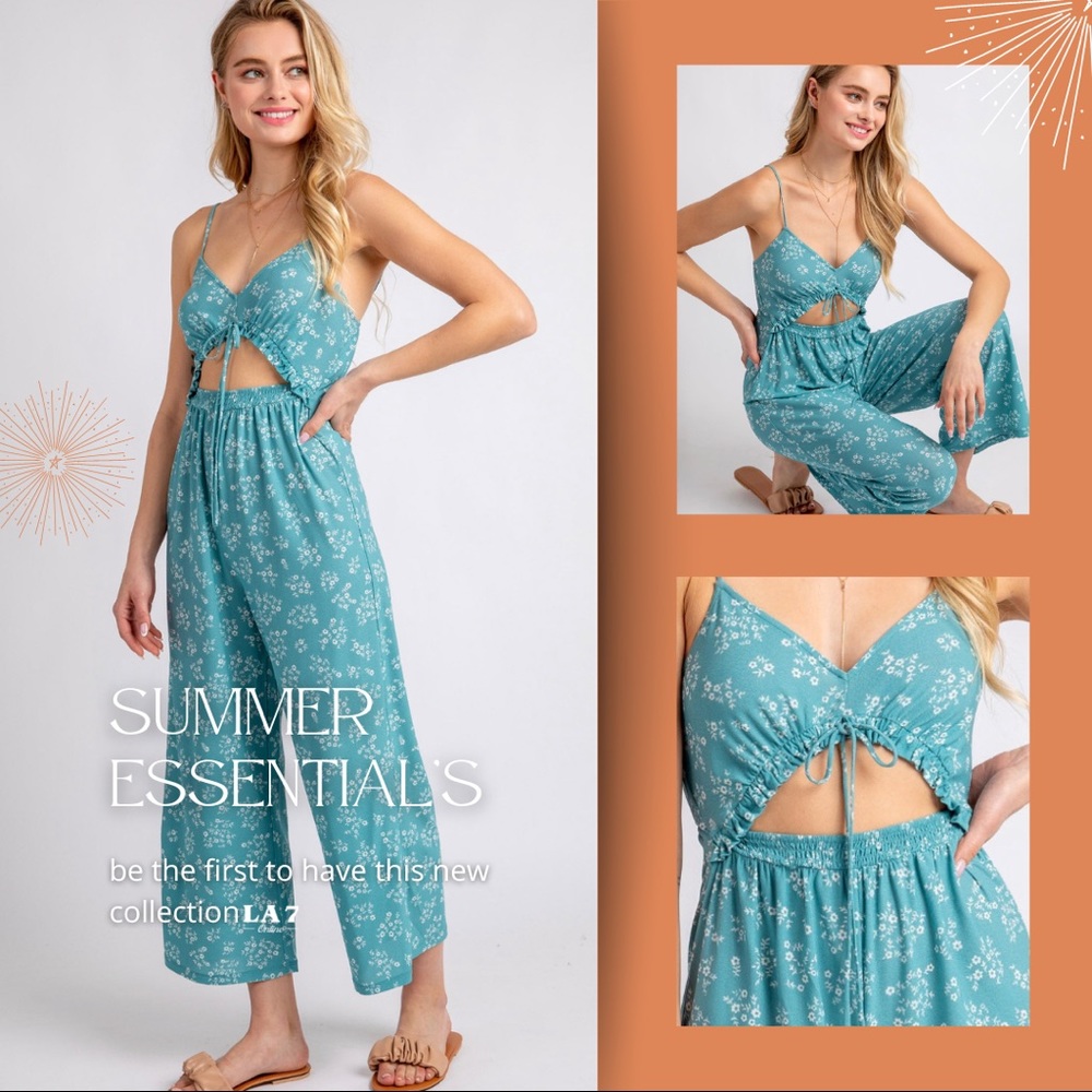 Woven Print Cami Elastic Waist Jumpsuit